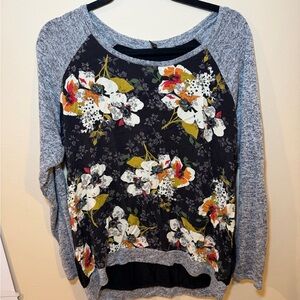 Kut from the Kloth Floral Long Sleeve Top - Gray and Black